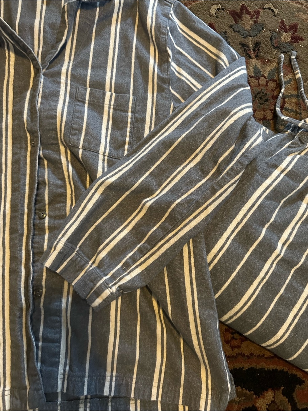 Garnet Hill 100% organic cotton Blue and Cream Striped Women's Pajama Set - Picture 7 of 10